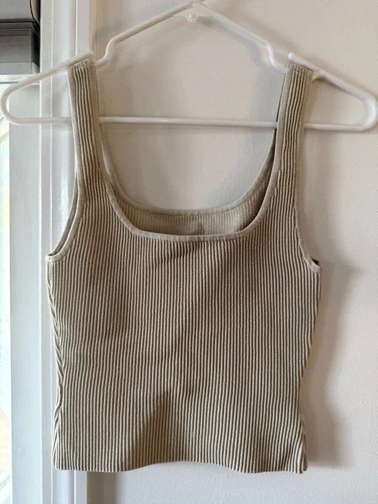 Aritzia Ribbed Sculpt Knit Square-Neck Tank Top in Light Beige - Picture 6 of 9